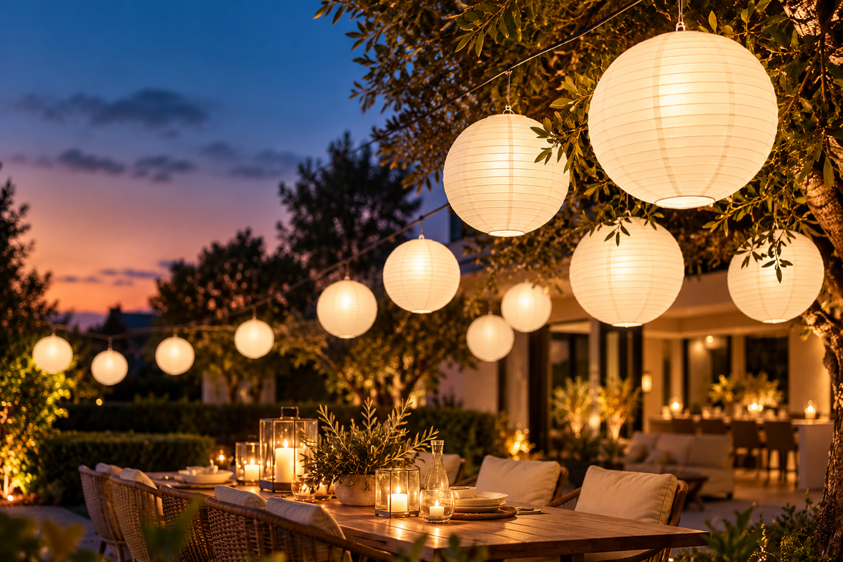 Verlicht je tuin of buitenruimte met Nylon lampionnen van Sfeerverlichtingshop.nl