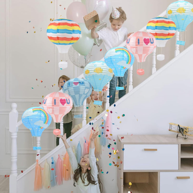 Lampion luchtballon wit blauw vissen - 30 cm