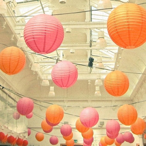 Oranje lampion rijstpapier 35 cm