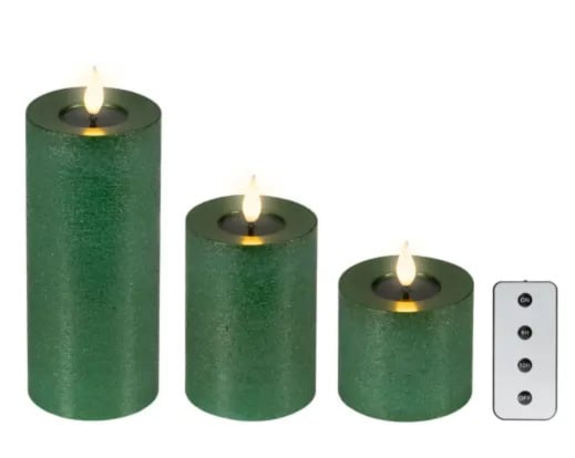 Set 3 LED-Kaarsen groen met afstandsbediening
