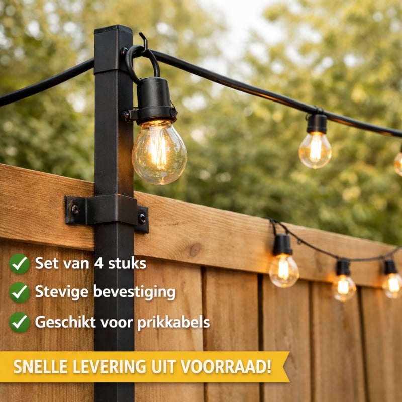 Korte metalen palen voor lichtsnoer - set a 4 stuks