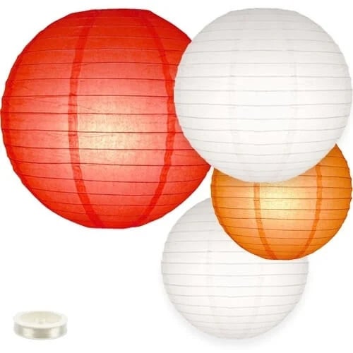 Lampionpakket 35 stuks - Rode, oranje en witte papieren lampionnen