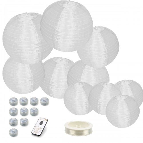 10 witte buitenlampionnen + warme ledverlichting