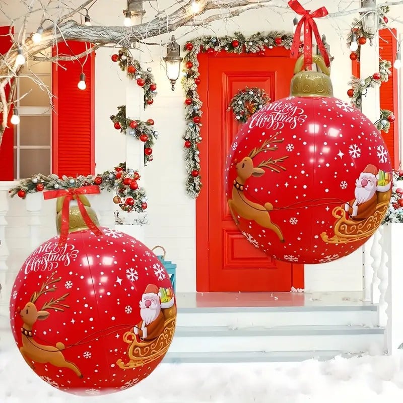 Grote kerstbal rood 60 cm - Kerstman met slee