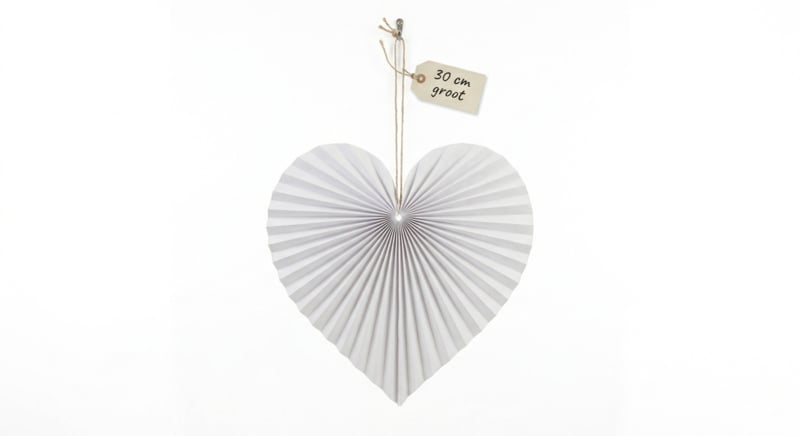 Witte decoratie hart plisse papier 30 cm