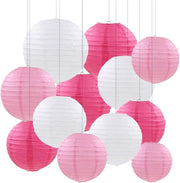 Lampionnen pakket 18 stuks - Fuchsia roze en witte lampionnen
