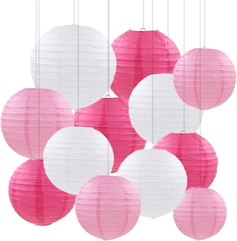 Lampionnen pakket 18 stuks - Fuchsia roze en witte lampionnen