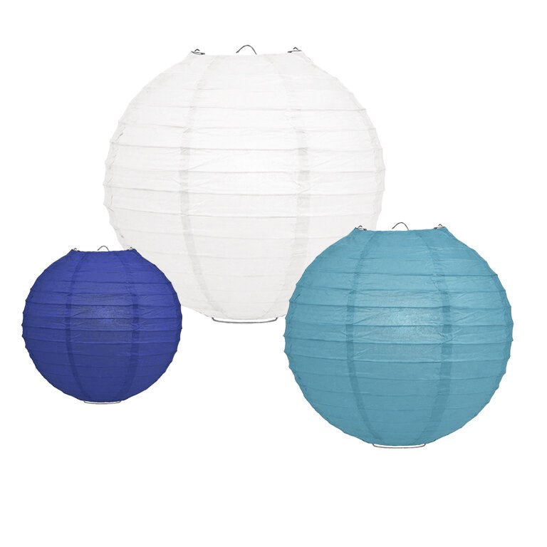 Lampionpakket 10 stuks - Donkerblauwe, blauwe en witte lampionnen