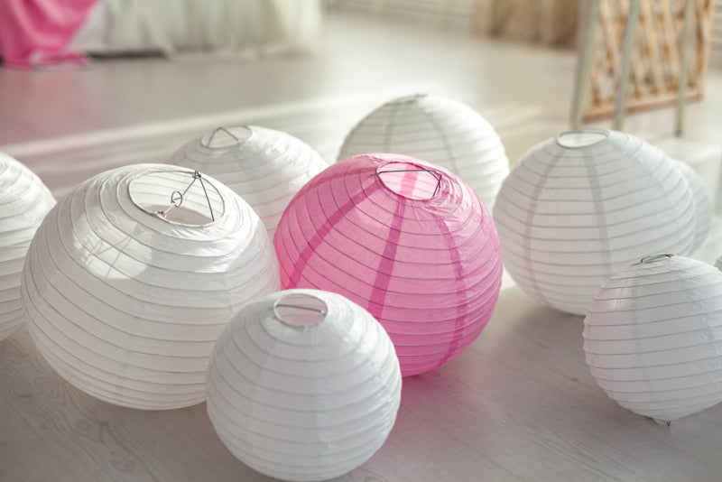Lampionnen pakket 18 stuks - Fuchsia roze en witte lampionnen