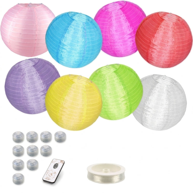 8 nylon buitenlampionnen kleurmix met ledverlichting