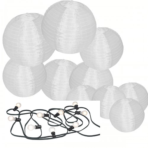 20 witte buitenlampionnen + prikkabel ledverlichting