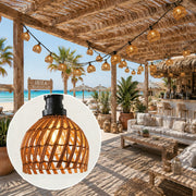 Boho lichtsnoer 25 m met 50 ronde rotan lampenkapjes voor buiten