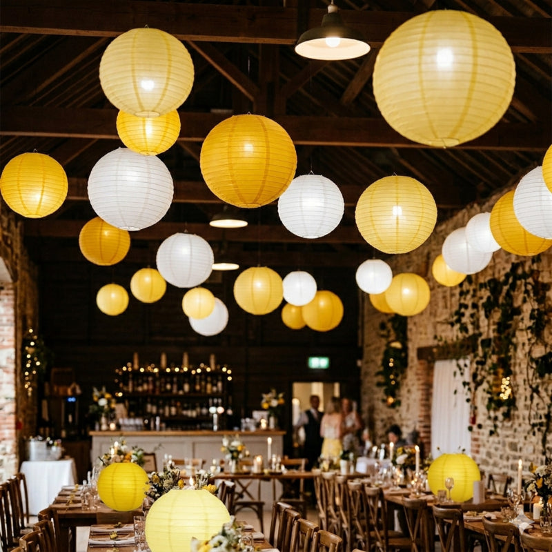 Lampionpakket 35 stuks - Gele en witte papieren lampionnen