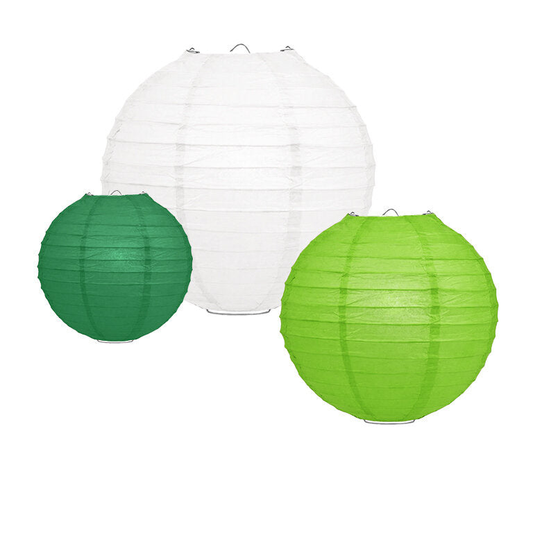 Lampionpakket 10 stuks - Donkergroene, lichtgroene en witte lampionnen