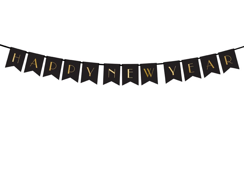 Letter banner Happy New Year zwart - 1.70 m