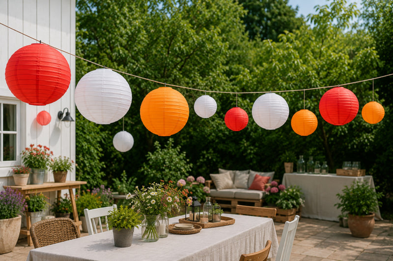 Lampionpakket 35 stuks - Rode, oranje en witte papieren lampionnen