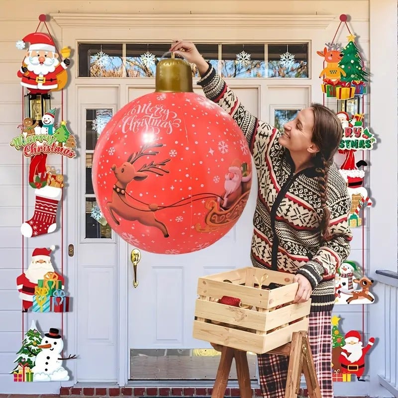 Grote kerstbal rood 60 cm - Kerstman met slee