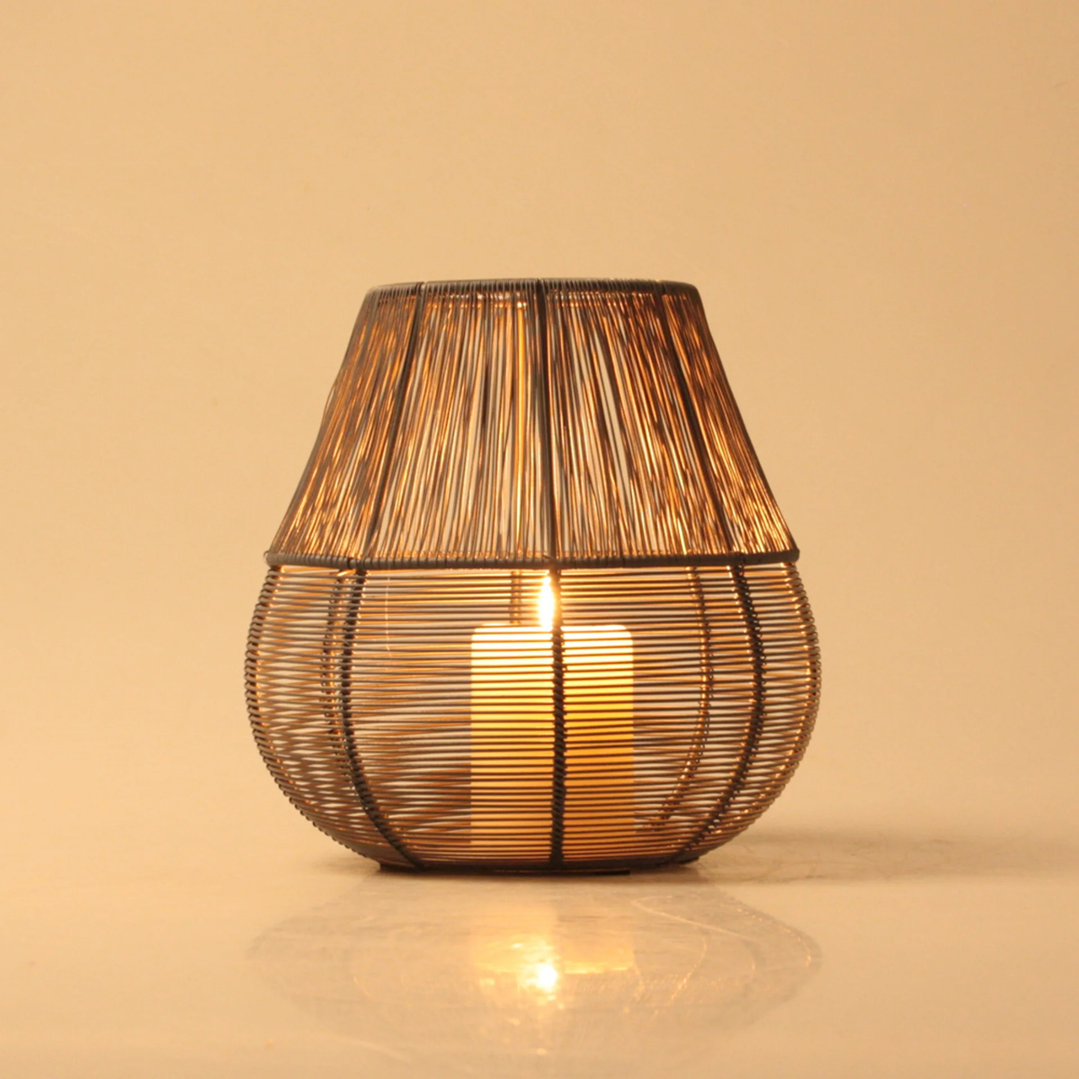 Draad lantaarn grijs goud 20 cm
