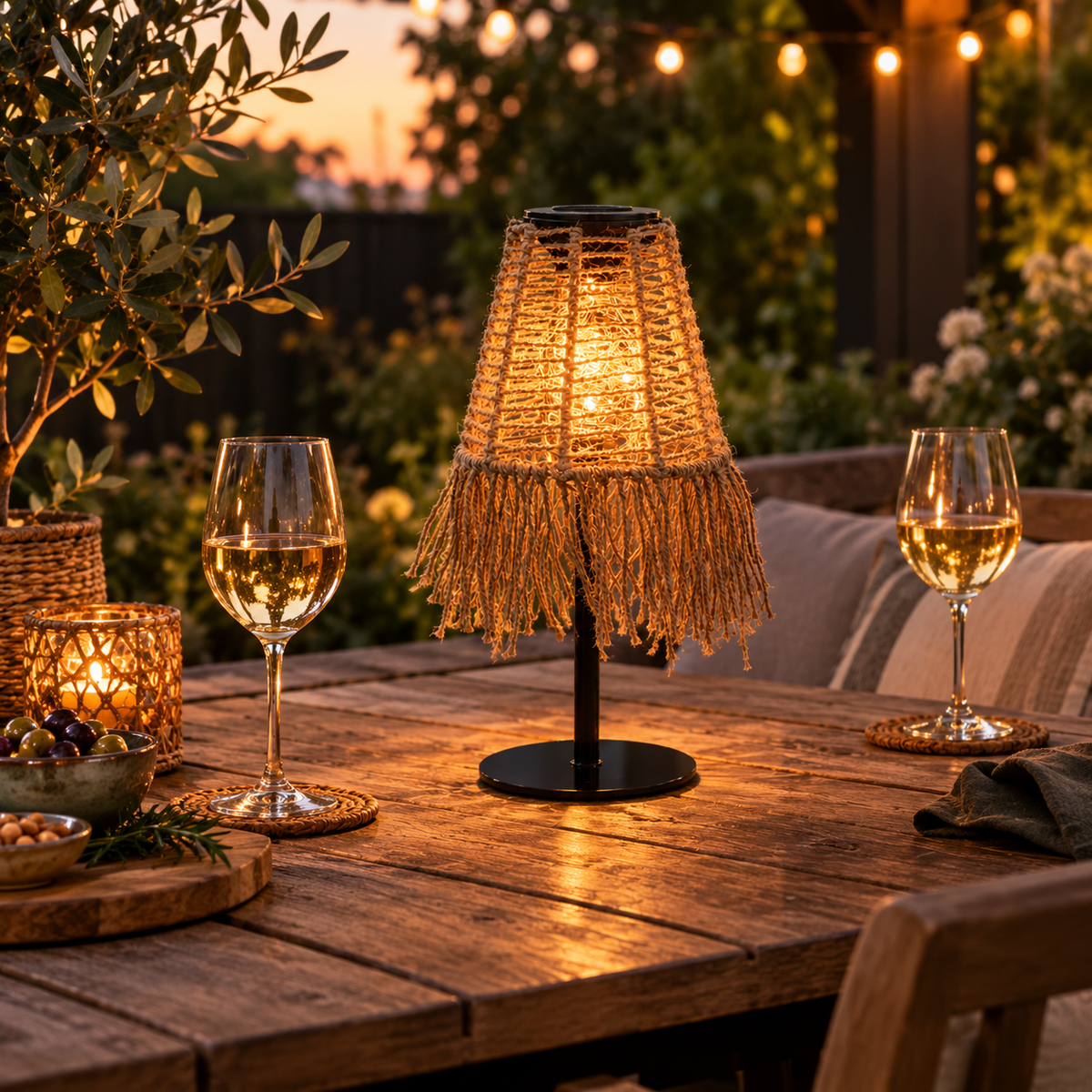 Solar tafellamp jute franjes voor buiten - Onodia