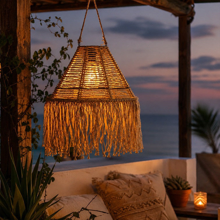 Grote jute hanglamp solar sfeerverlichting boho stijl 