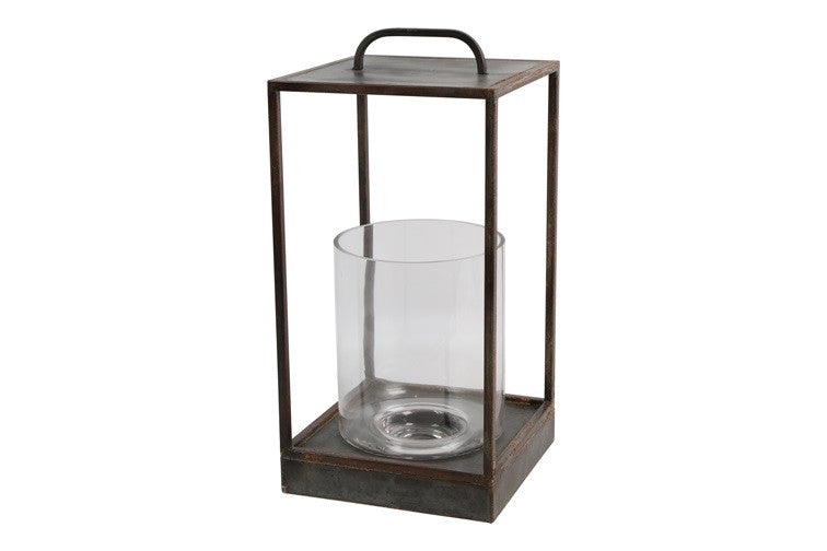 Zwarte lantaarn countryfield met cillinder glas