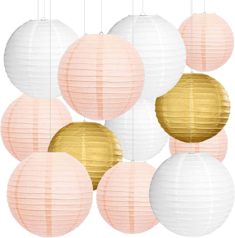 Lampionpakket 100 stuks - Roze, gouden en witte lampionnen rijstpapier