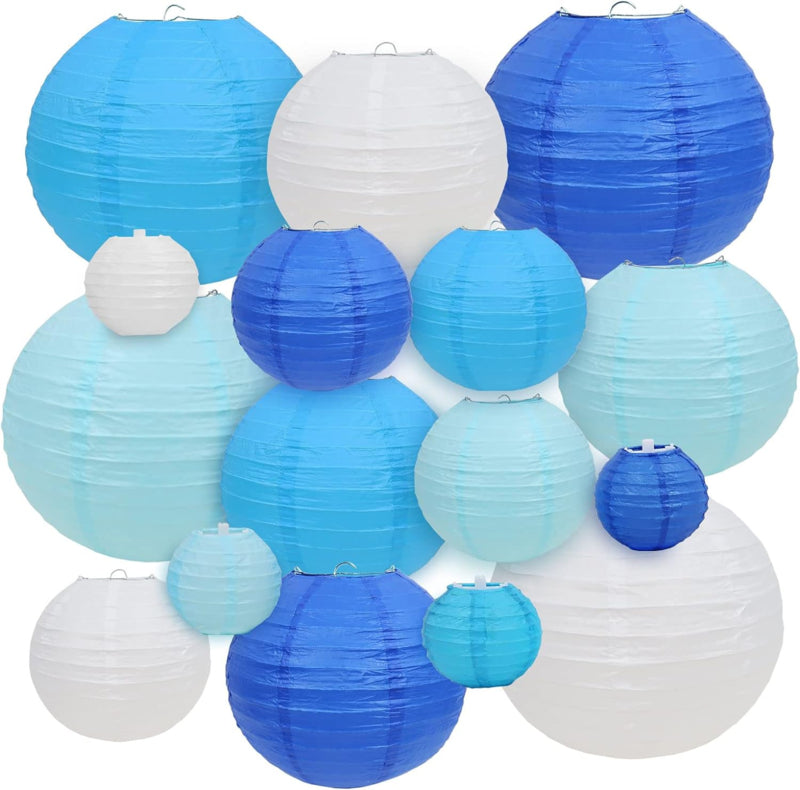 Lampionpakket 100 stuks - Blauwe en witte lampionnen rijstpapier