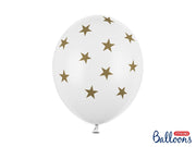 Witte ballon met sterretjes van goud - 6 stuks
