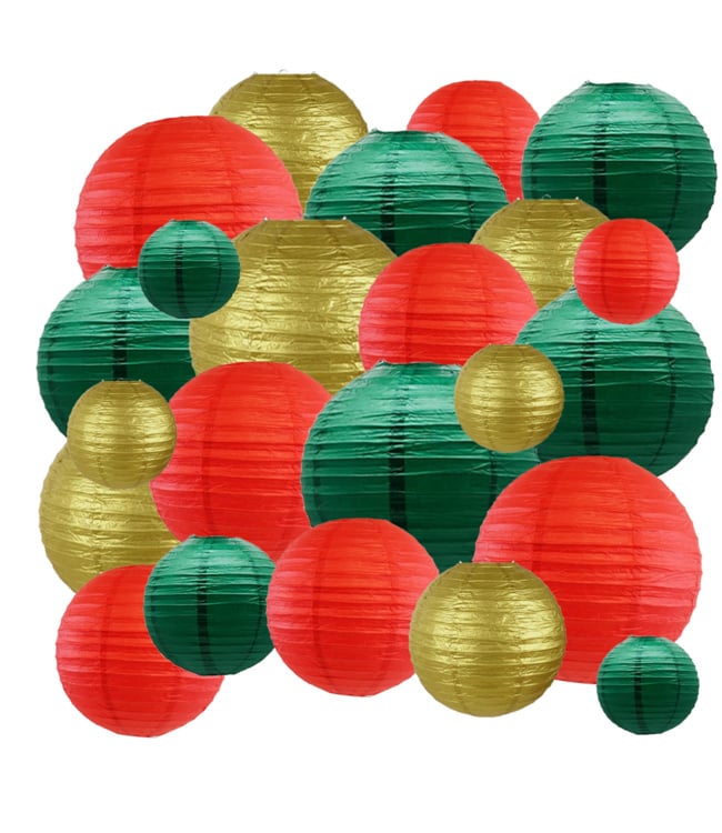 Lampion pakket klassieke kerst kleuren - 23 delig