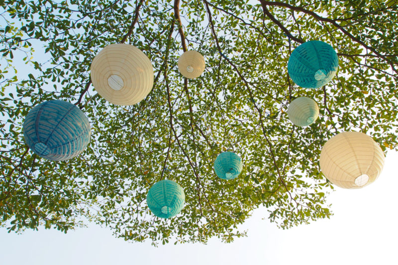 Lampionnenpakket 18 stuks - Blauwe en Witte papieren lampionnen