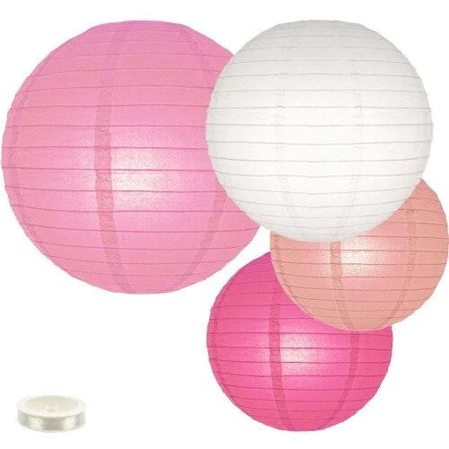 Lampionpakket 35 stuks - Fuchsia, roze en witte papieren lampionnen