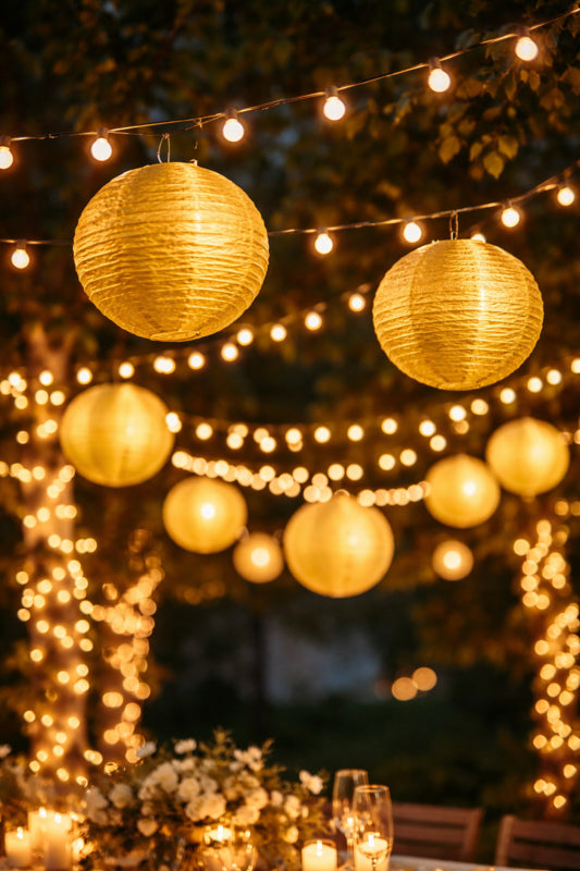 Gouden lampion rijstpapier 25 cm