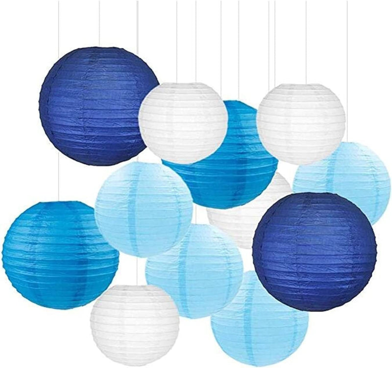 Lampionnenpakket 18 stuks - Blauwe en Witte papieren lampionnen