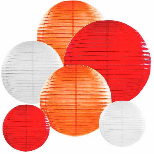 Lampionpakket 10 stuks - Rode, oranje en witte lampionnen