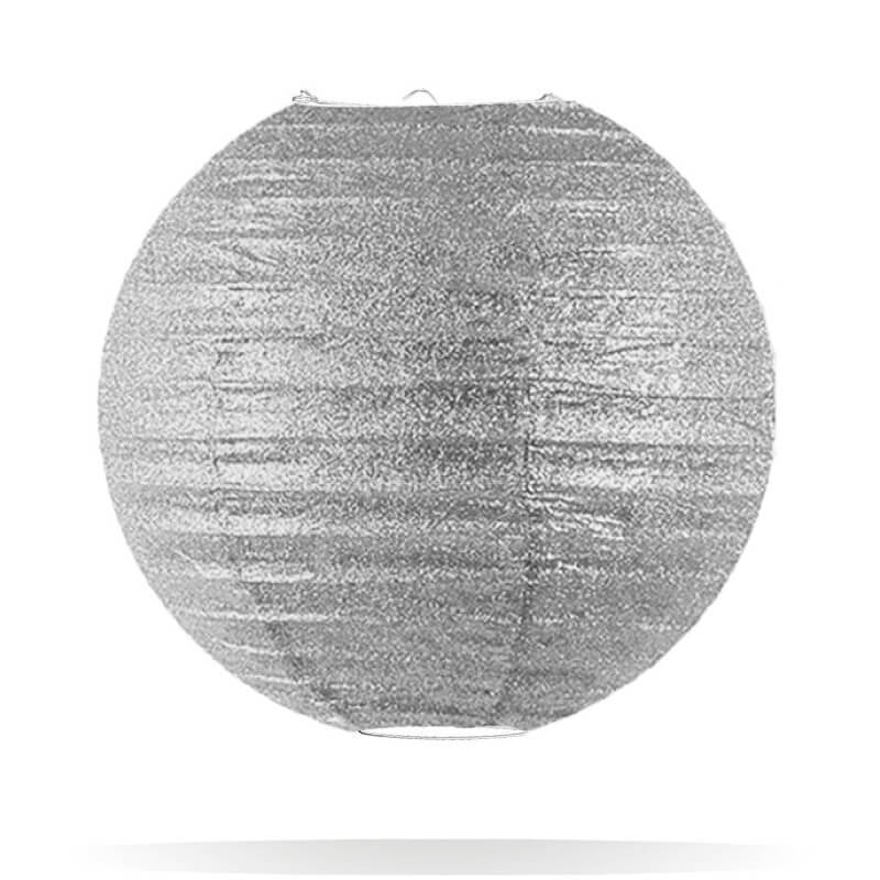 Zilveren glitter lampion rijstpapier 25 cm