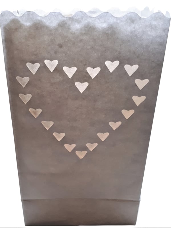 Candle bag Hartjes - 10 grote kaarszakken