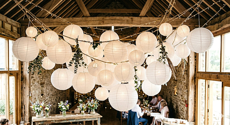 Witte lampion rijstpapier 20 cm
