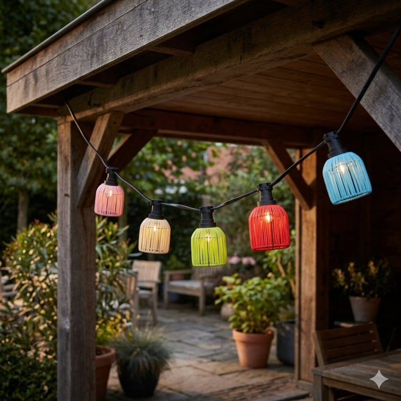 Prikkabel met gekleurde lampenkapjes