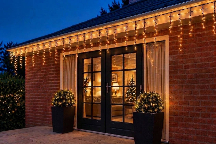 Warme ijspegel kerstverlichting voor buiten aan de dakgoot